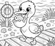 Coloriage B&eacute;b&eacute; p&eacute;lican mignon sur la plage