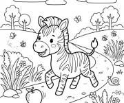 Coloriage B&eacute;b&eacute; z&egrave;bre se balade