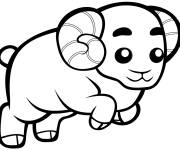 Coloriage et dessins gratuit B&eacute;lier mignon style dessin anim&eacute; à imprimer