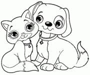 Coloriage Chat et chien mignons