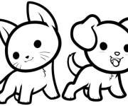 Coloriage Chat et chiot amis adorables