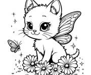 Coloriage Chaton ail&eacute; et Papillon mignons