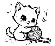 Coloriage chaton mignon joue avec le pelote