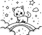 Coloriage Chaton mignon sur un arc en ciel