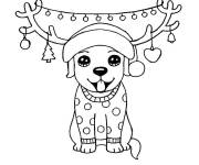 Coloriage Chien mignon avec des cornes de renne