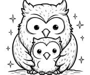 Coloriage Chouette et son petit mignon