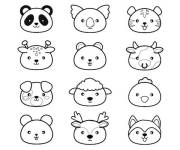Coloriage Collections des t&ecirc;tes d'animaux mignons
