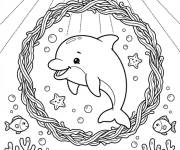 Coloriage Dauphin mignon dans le fond de l'oc&eacute;an