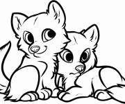 Coloriage Deus petits loups adorables