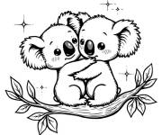 Coloriage Deux koalas mignons en calin