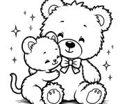 Coloriage Deux oursons mignons en calin pour maternelle