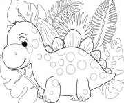 Coloriage Dinosaure Mignon dans des feuilles