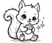 Coloriage &Eacute;cureuil mignon avec sa nourriture pr&eacute;f&eacute;r&eacute;e