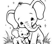 Coloriage &Eacute;l&eacute;phants mignons pour enfants