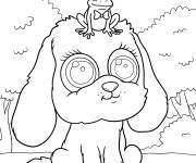 Coloriage Grenouille mignonne avec un n&oelig;ud assise sur la t&ecirc;te d'un chiot