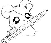 Coloriage Hamster mignon mordant le crayon