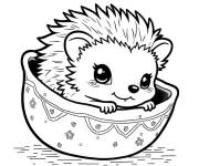 Coloriage H&eacute;risson adorable sous un bol