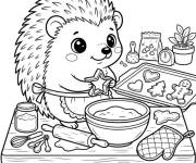 Coloriage H&eacute;risson mignon comme chef de cuisine