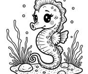 Coloriage Hippocampe mignon pour maternelle