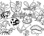 Coloriage Insectes mignons style dessin anim&eacute;