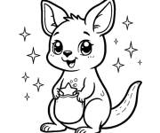 Coloriage Kangourou mignon qui collecte les &eacute;toiles