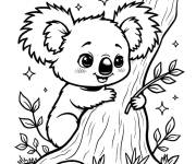 Coloriage Koala s'accroche sur l'arbre