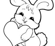 Coloriage Lapin mignon tenant un coeur