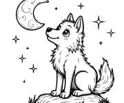 Coloriage Loup mignon sous la lune