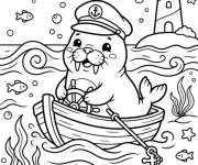 Coloriage Morse mignon dans la mer