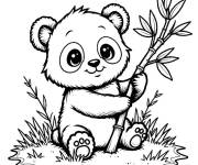 Coloriage Panda mignon tenant un bambou