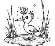 Coloriage Papillon sur la t&ecirc;te d'un oiseau mignon