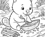 Coloriage Petit Castor mignon dans la nature