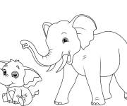 Coloriage Petit mignon avec papa &eacute;l&eacute;phants