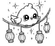 Coloriage Petit oiseau assis sur lanternes