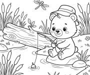 Coloriage Petit ourson mignon en p&ecirc;chant