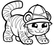 Coloriage Petit tigre mignon en jouant