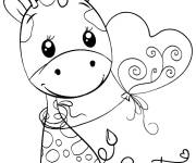 Coloriage Petite Girafe mignonne avec un ballon en coeur