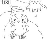 Coloriage Pingouin mignon fait du ski