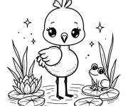 Coloriage Poussin et grenouille mignons
