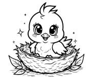 Coloriage Poussin mignon dans le nid