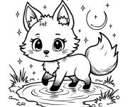 Coloriage Renard mignon pendant la nuit