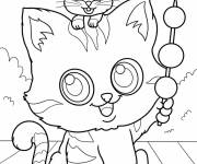 Coloriage Souris mignonne sur la t&ecirc;te d'un chat