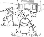Coloriage Vache et chien mignon dans la ferme