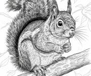Coloriage Un &eacute;cureuil d&eacute;taill&eacute; sur l'arbre