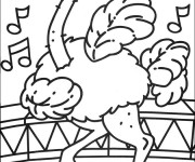 Coloriage Autruche et musique