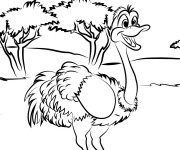Coloriage Autruche s'amuse dans la nature