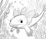 Coloriage Axolotl adulte parmi les cr&eacute;ature