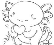 Coloriage Axolotl amoureux timide