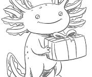 Coloriage Axolotl apporte un cadeau
