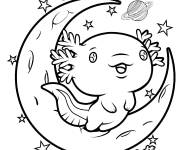Coloriage Axolotl assis sur le croissant de la lune